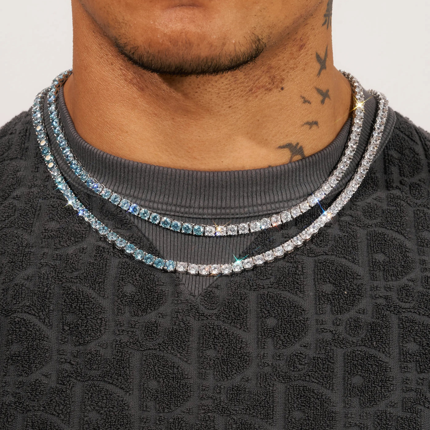5mm Moissanite Pale Blue & White Tennis Chain - 925 Silver - D Colour - VVS1
