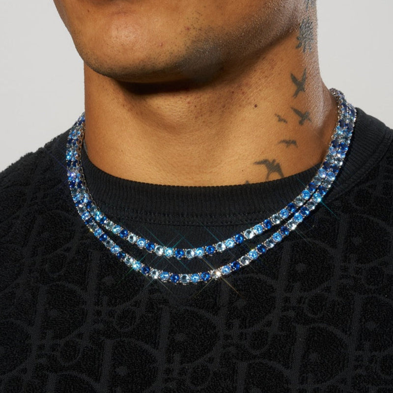 5mm Moissanite Tri-Blue Diamond Tennis Chain - 925 Silver - D Colour - VVS1