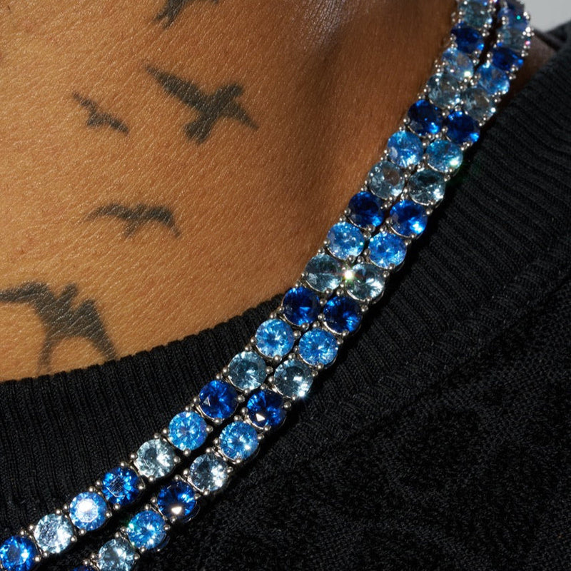 5mm Moissanite Tri-Blue Diamond Tennis Chain - 925 Silver - D Colour - VVS1
