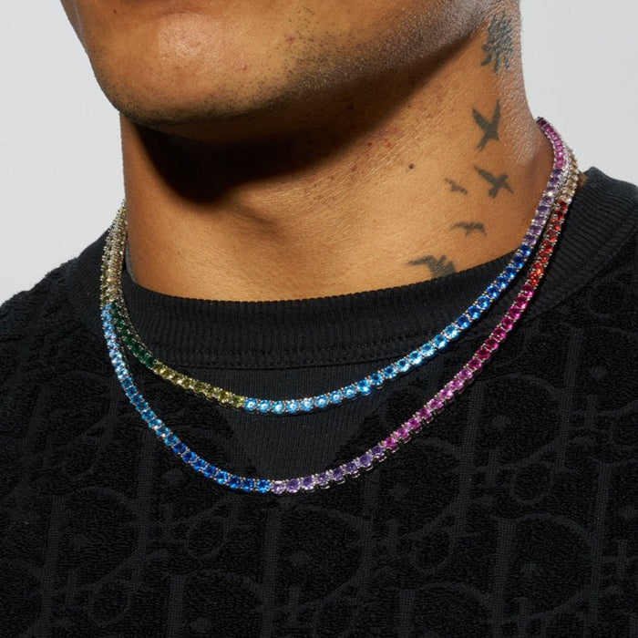 4mm Moissanite Multi-Colored Tennis Chain - 925 Silver - D Color - VVS1