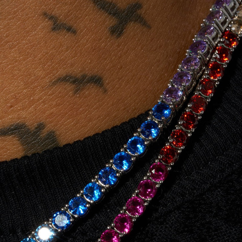 4mm Moissanite Multi-Colored Tennis Chain - 925 Silver - D Color - VVS1