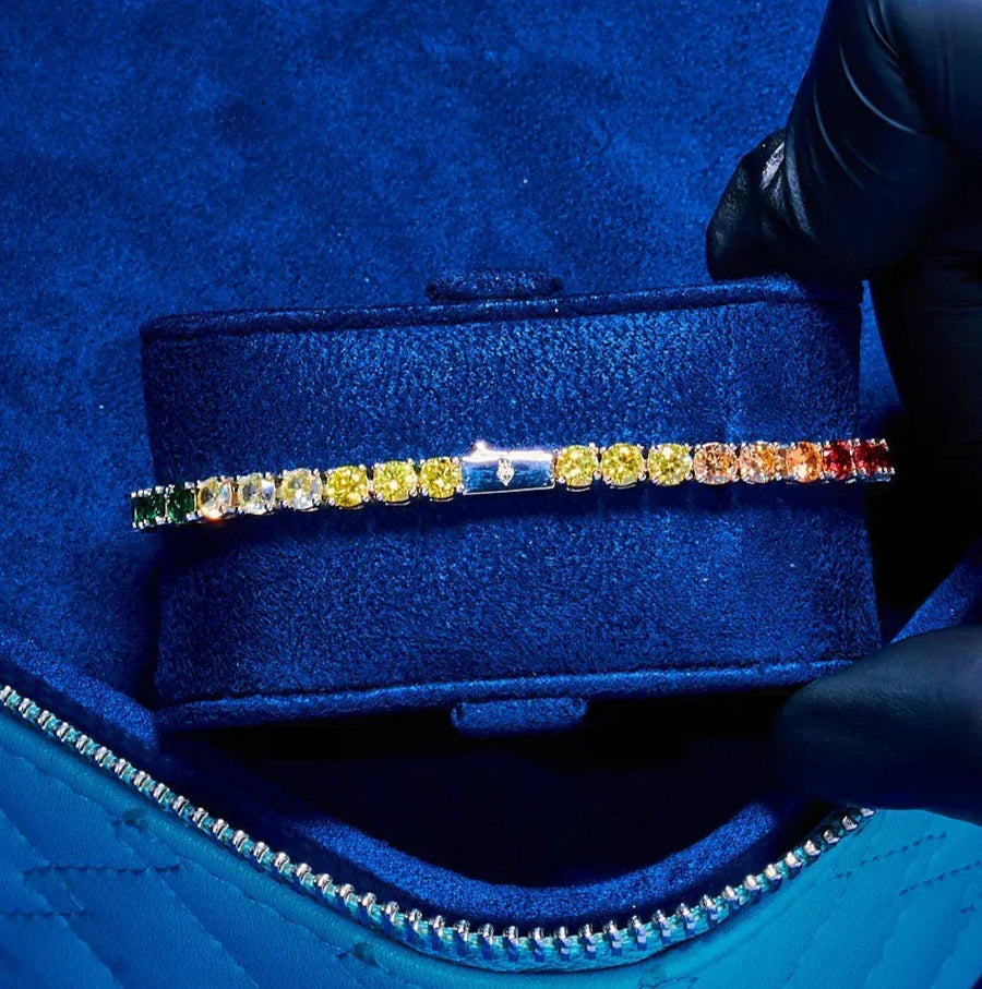 4mm Moissanite Multi-Colored Tennis Bracelet - 925 Silver - D-Color - VVS1