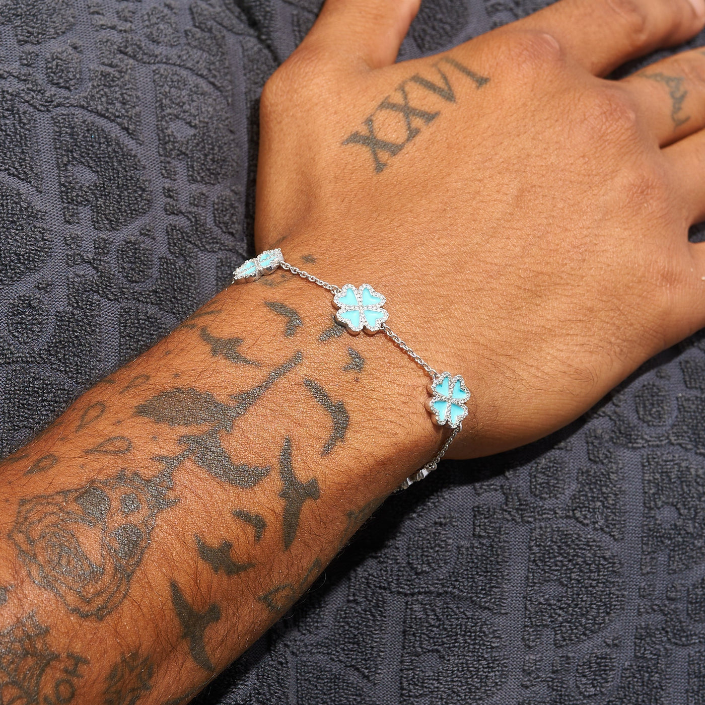 Tiffany Blue Moissanite Clover Bracelet - 925 Silver - D Color - VVS1