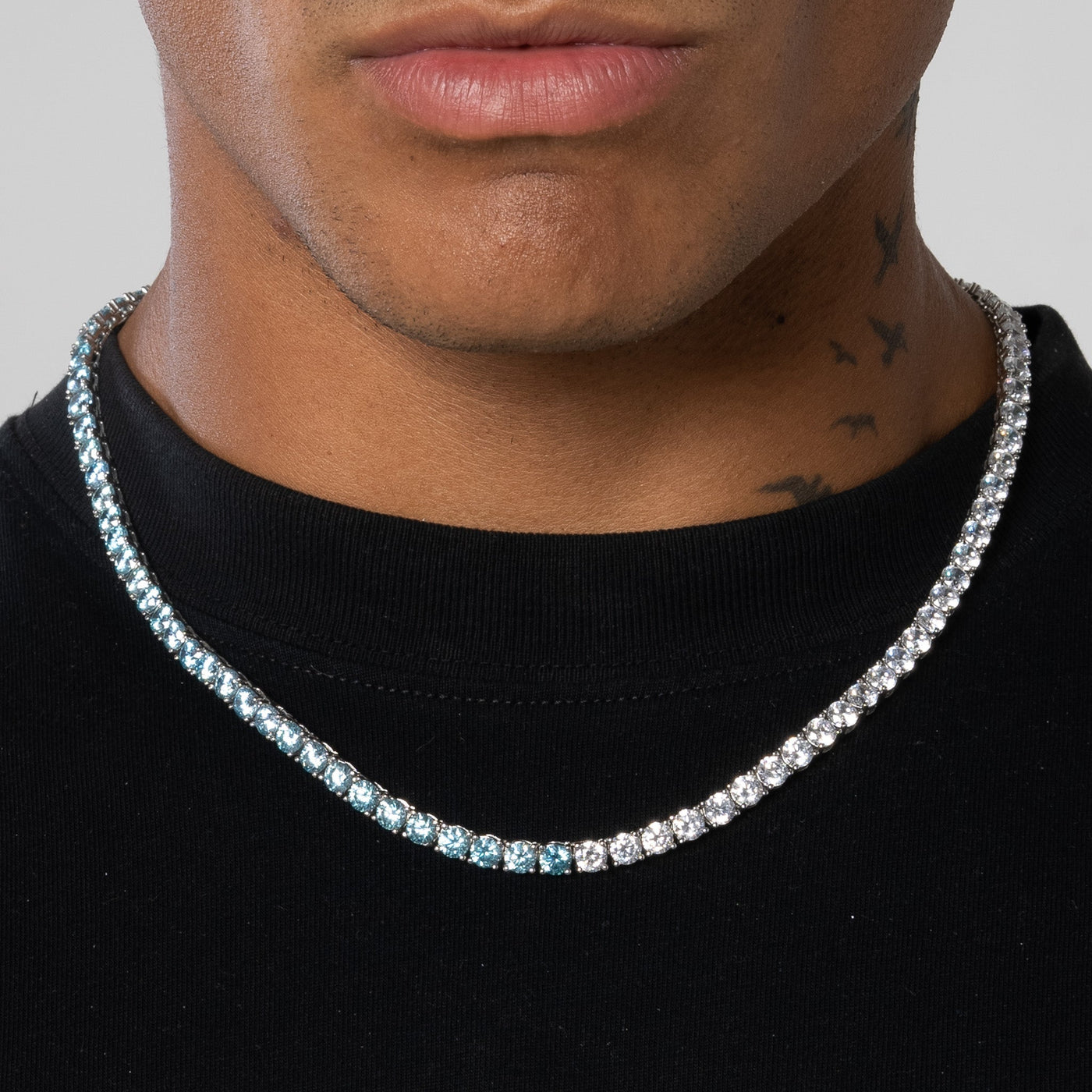 5mm Moissanite Pale Blue & White Tennis Chain - 925 Silver - D Colour - VVS1