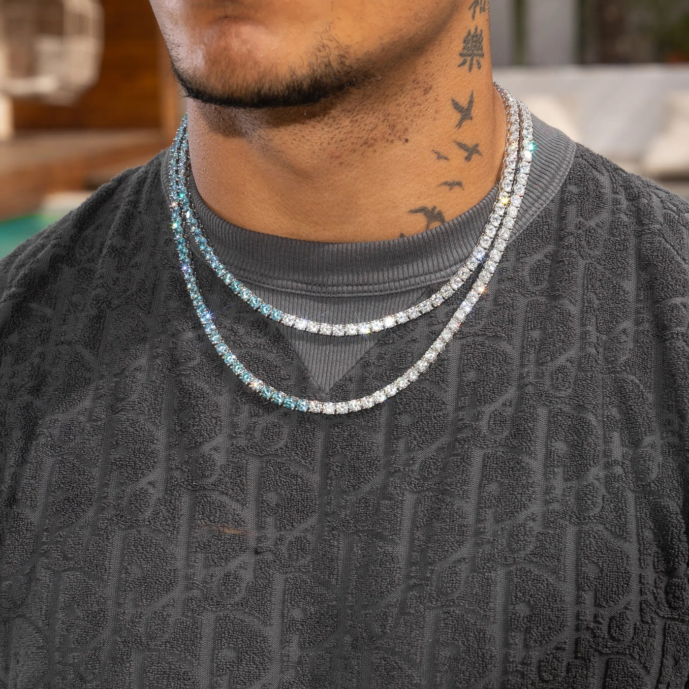 5mm Moissanite Pale Blue & White Tennis Chain - 925 Silver - D Colour - VVS1
