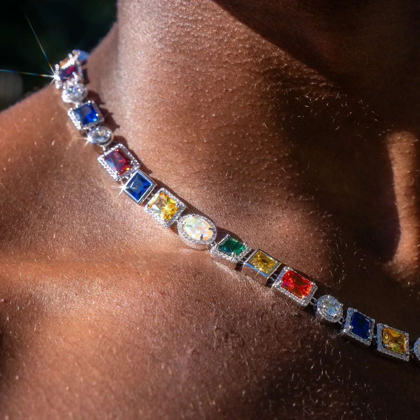10MM Moissanite Multi Gemstone Chain - 925 Silver - D Colour - VVS1