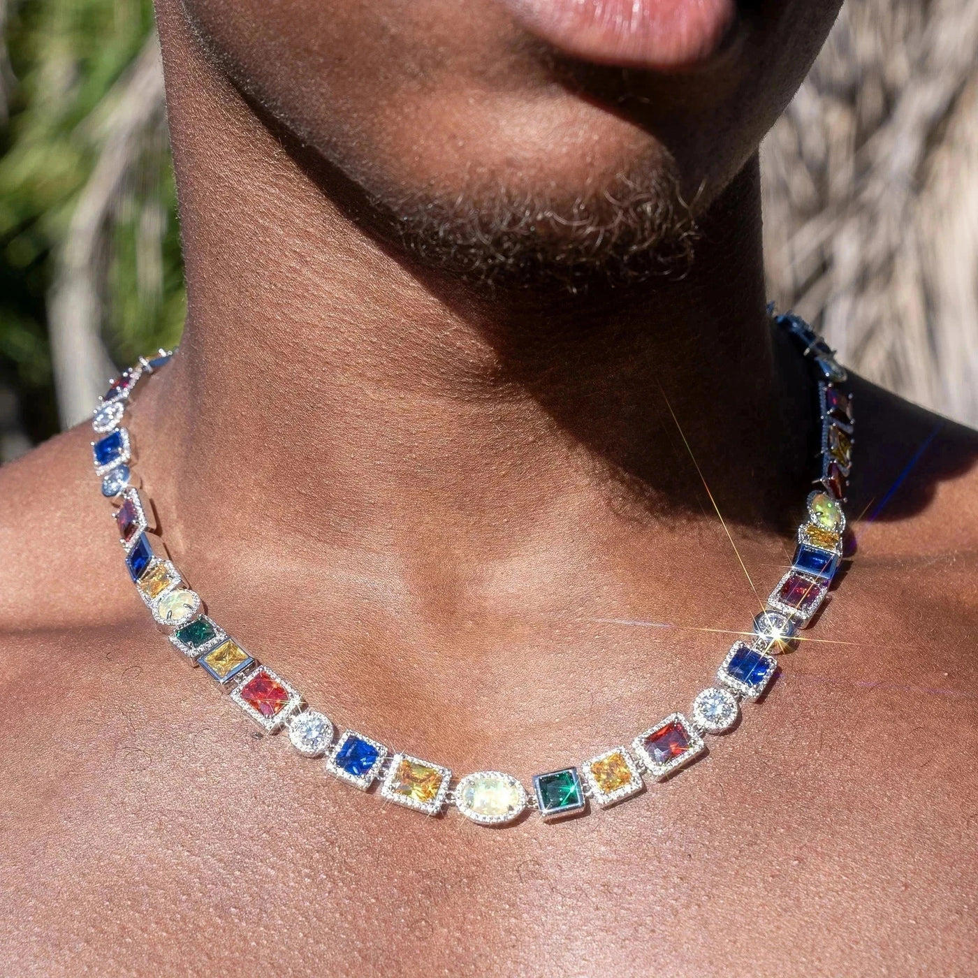 10MM Moissanite Multi Gemstone Chain - 925 Silver - D Colour - VVS1
