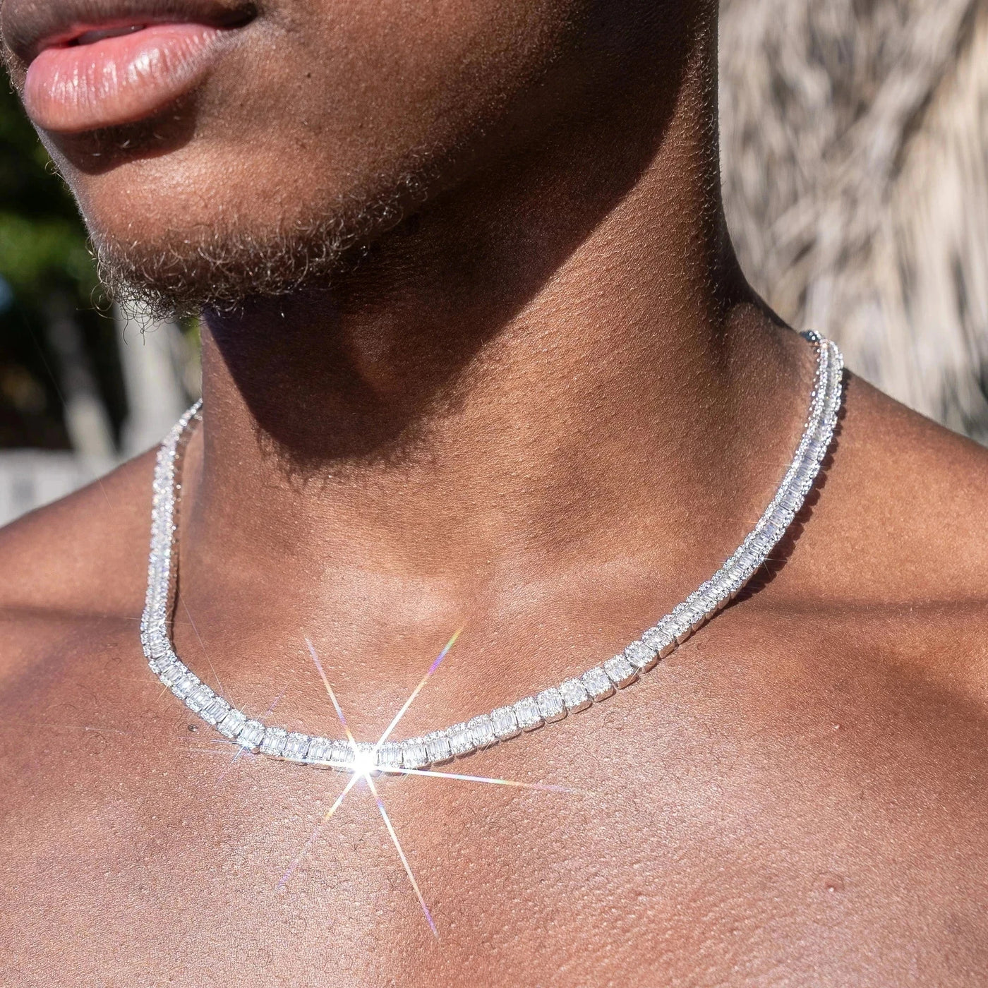 6MM Moissanite Baguette Tennis Chain - 925 Silver - D Colour - VVS1