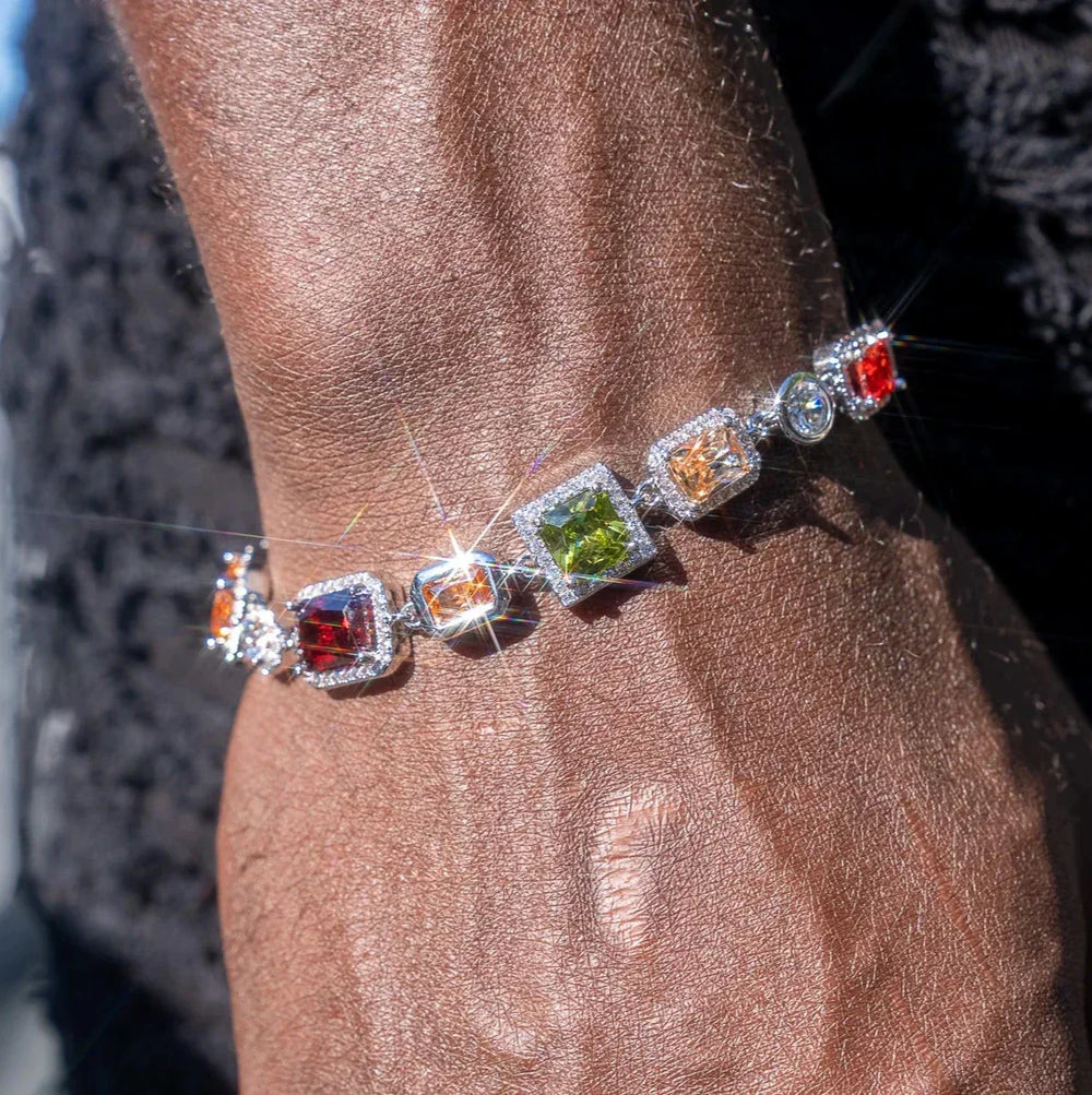 10MM Moissanite Multi Gemstone Bracelet - 925 Silver - D Colour - VVS1