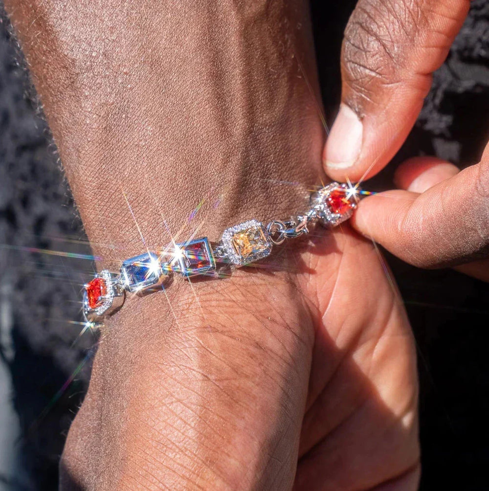 10MM Moissanite Multi Gemstone Bracelet - 925 Silver - D Colour - VVS1