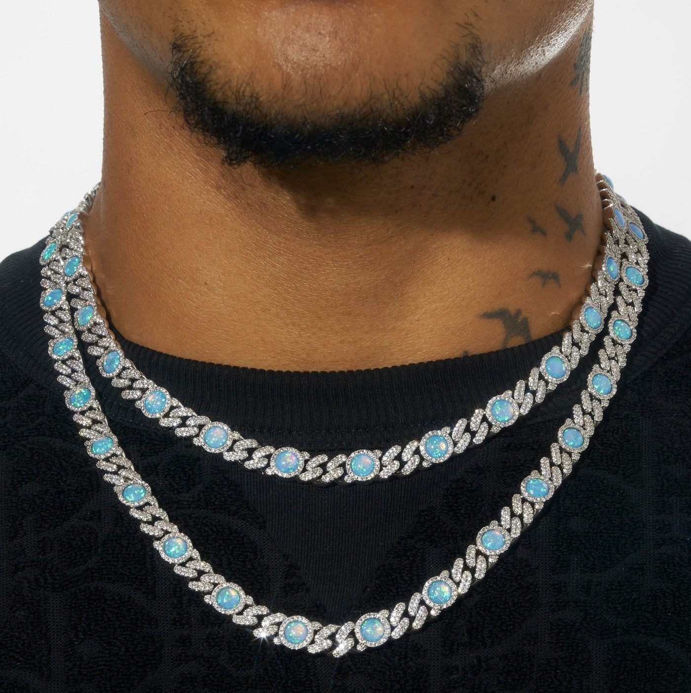 8MM Blue Moissanite Opal Classic Cuban Chain - 925 Silver - D Colour - VVS1