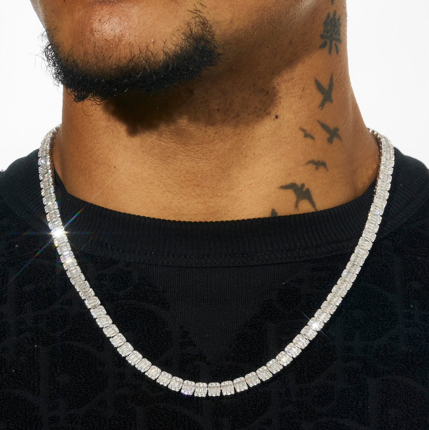 6MM Moissanite Baguette Tennis Chain - 925 Silver - D Colour - VVS1