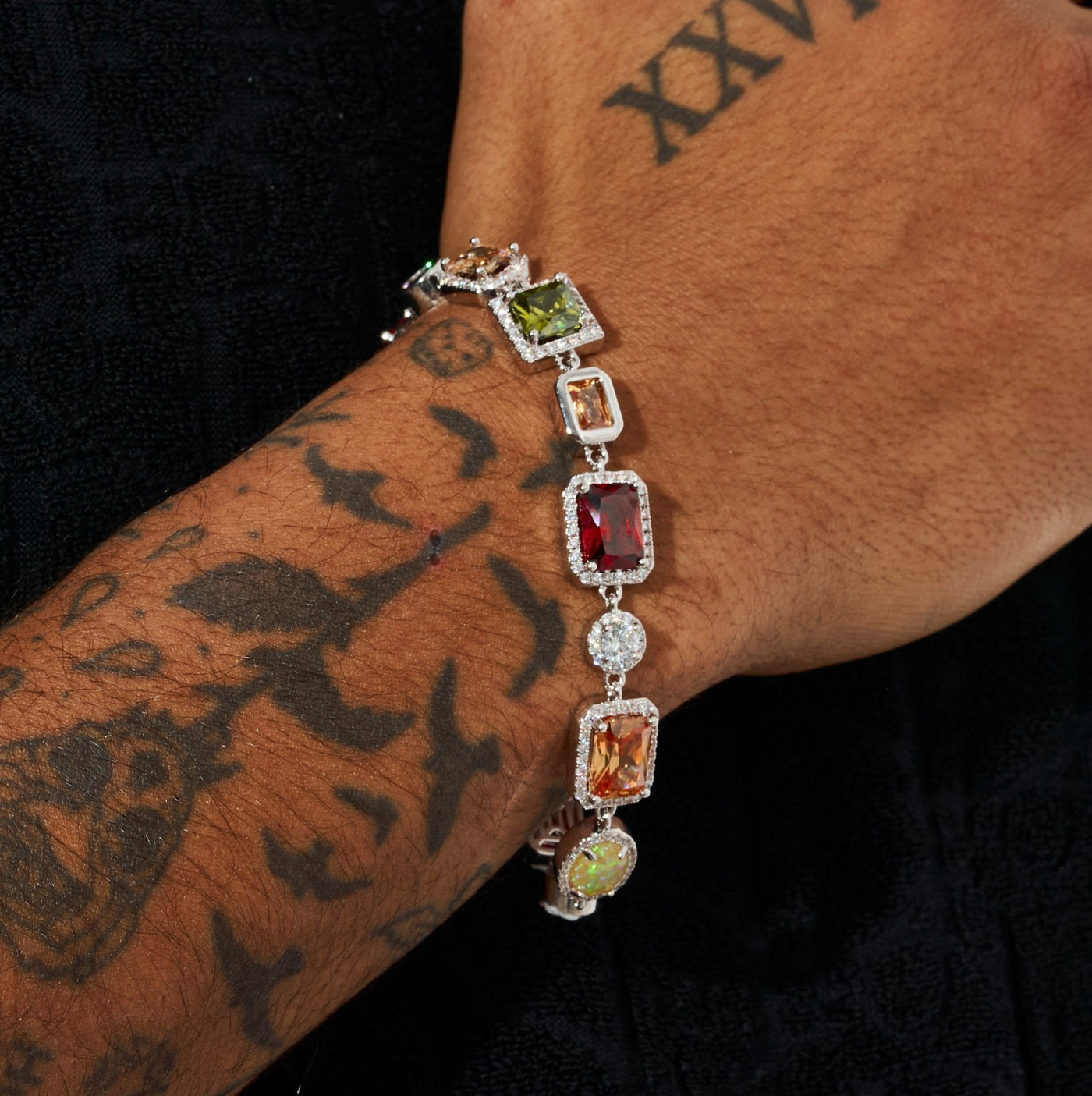 10MM Moissanite Multi Gemstone Bracelet - 925 Silver - D Colour - VVS1