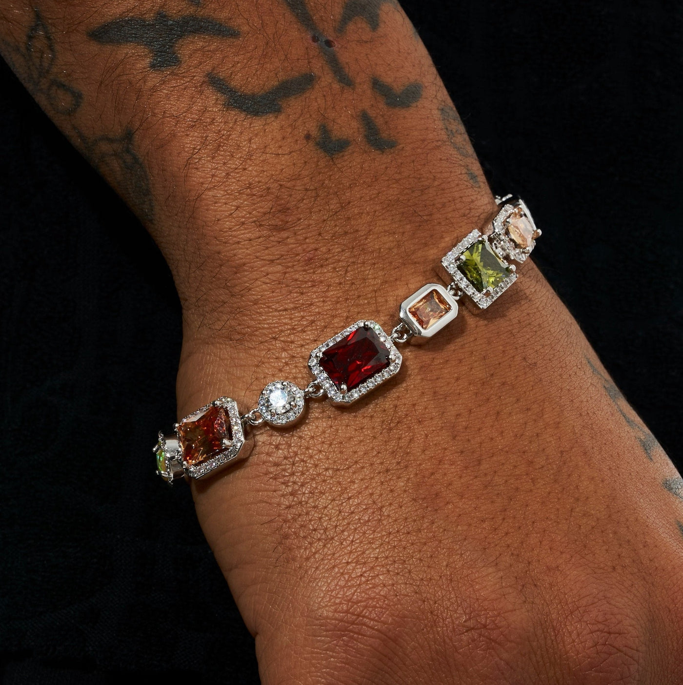 10MM Moissanite Multi Gemstone Bracelet - 925 Silver - D Colour - VVS1