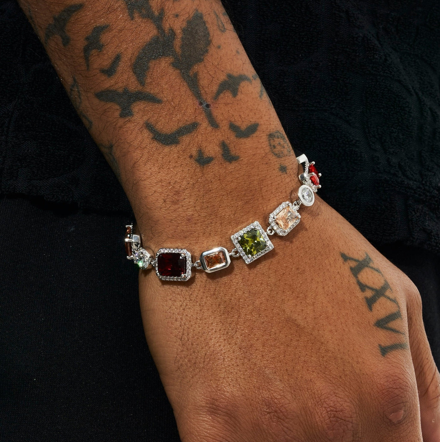 10MM Moissanite Multi Gemstone Bracelet - 925 Silver - D Colour - VVS1