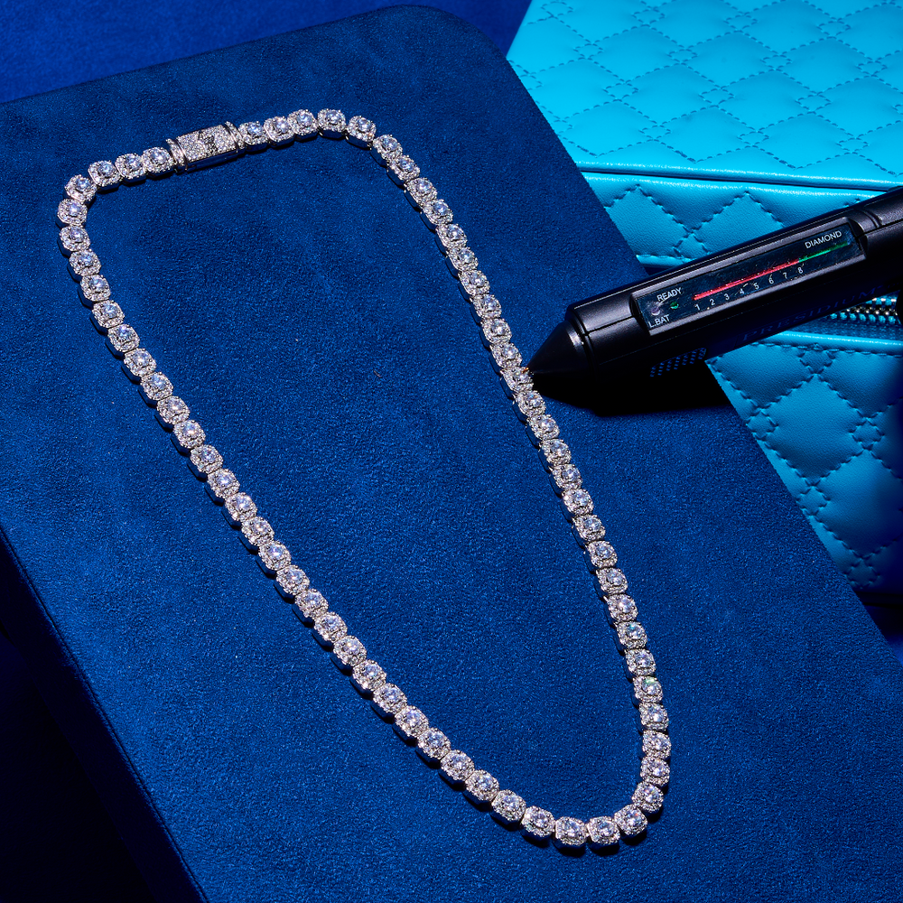 Micro Moissanite Clustered Tennis Chain - 925 Silver - D Colour - VVS1