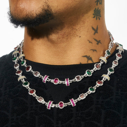 10MM Moissanite Multi Colour Mixed Shape Gemstone Chain - 925 Silver - D Colour - VVS1