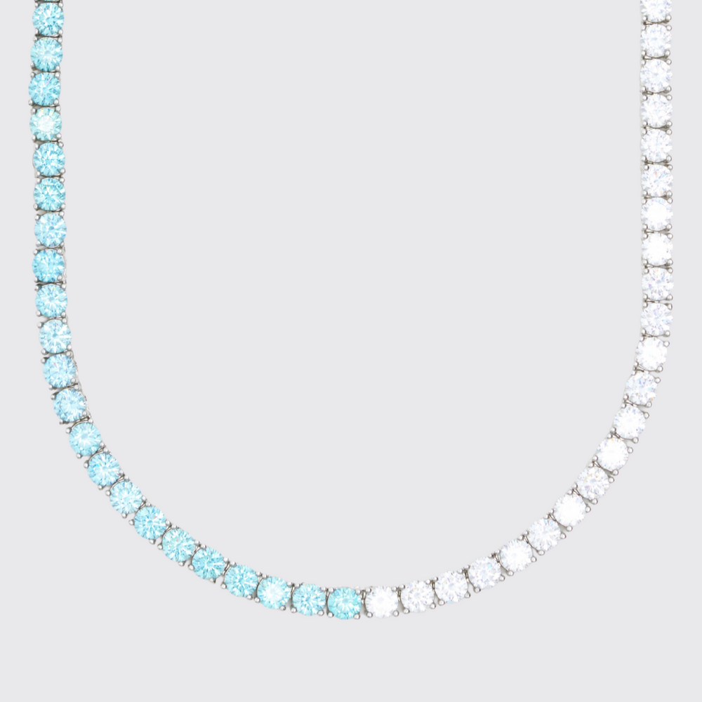 5mm Moissanite Pale Blue & White Tennis Chain - 925 Silver - D Colour - VVS1